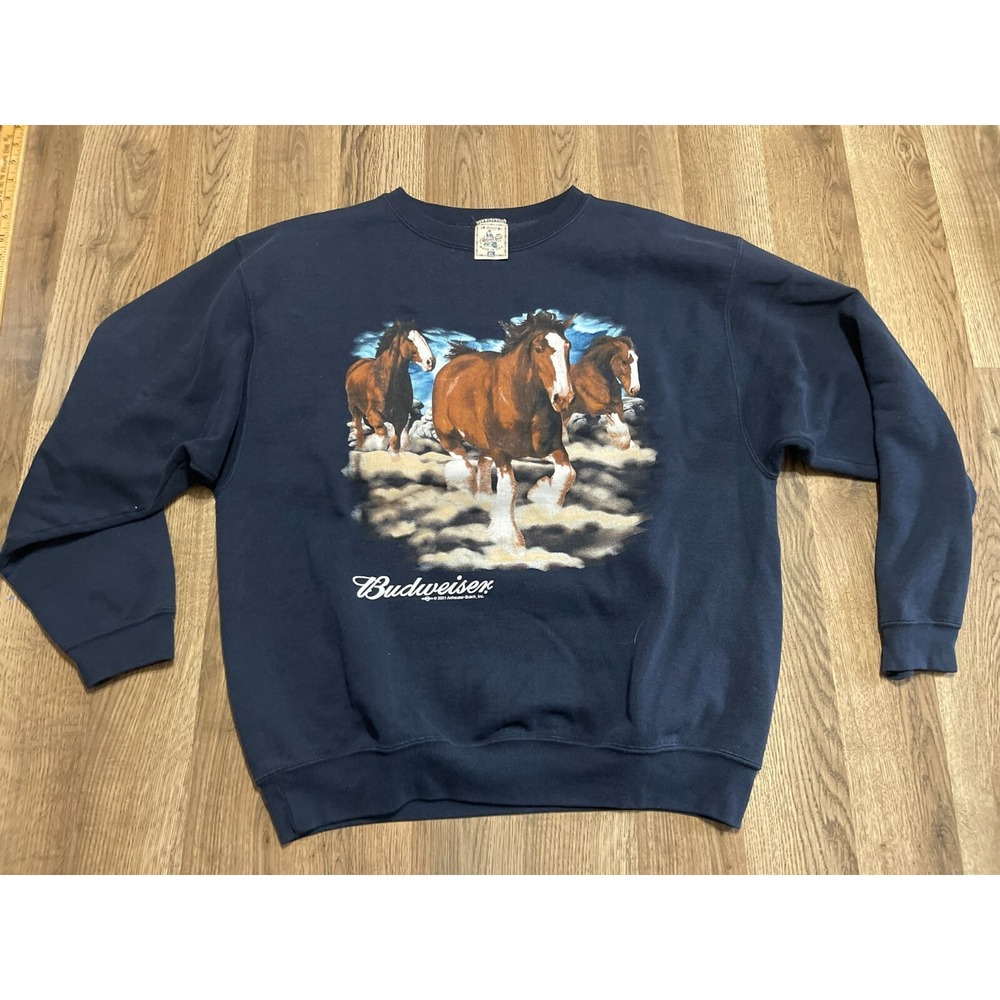 Vintage Budweiser Sweater, Women's Size XL, Navy, Western Horses, Pullover